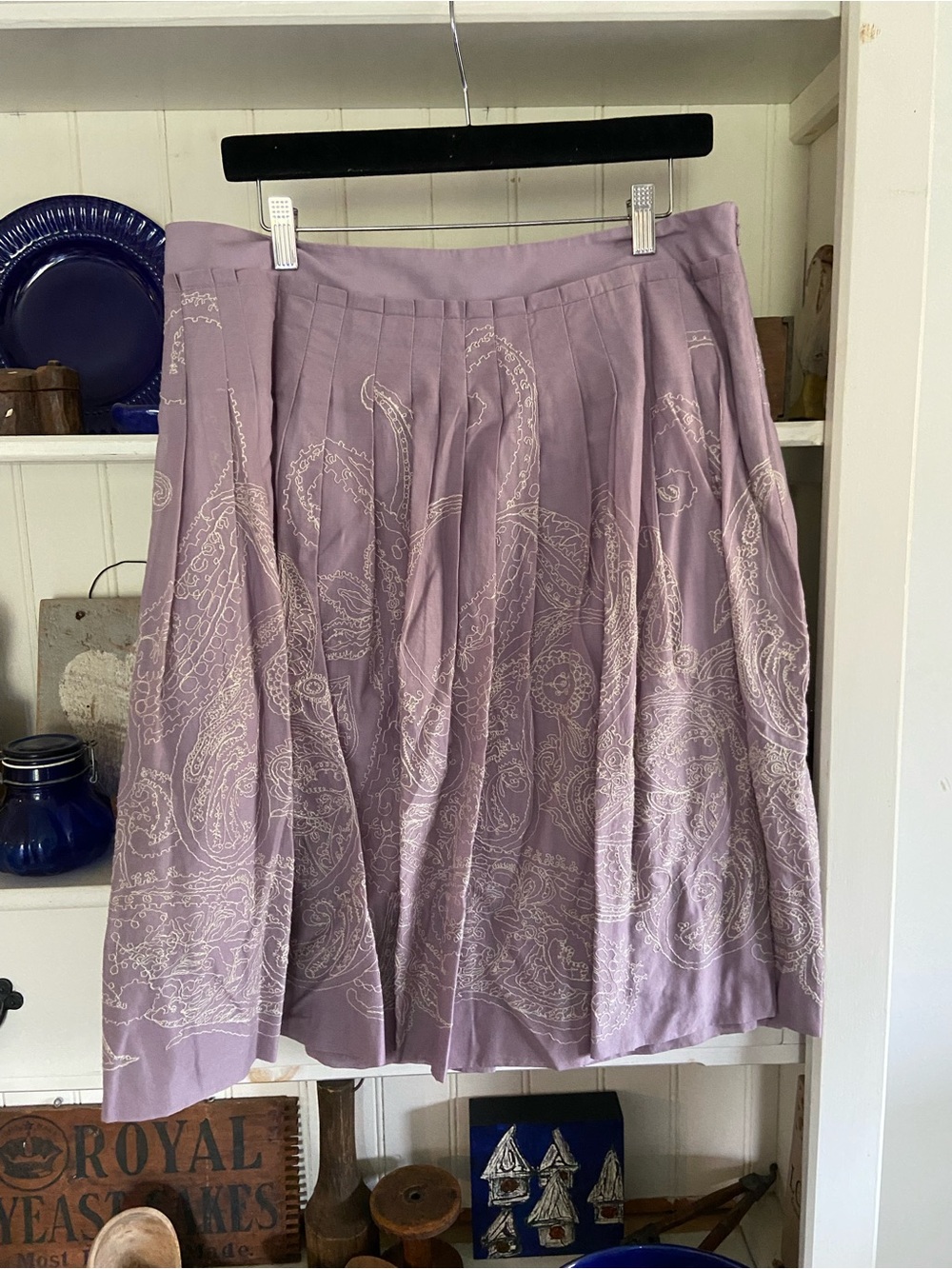 Talbots Lavender Pleated Paisley A-Line Skirt